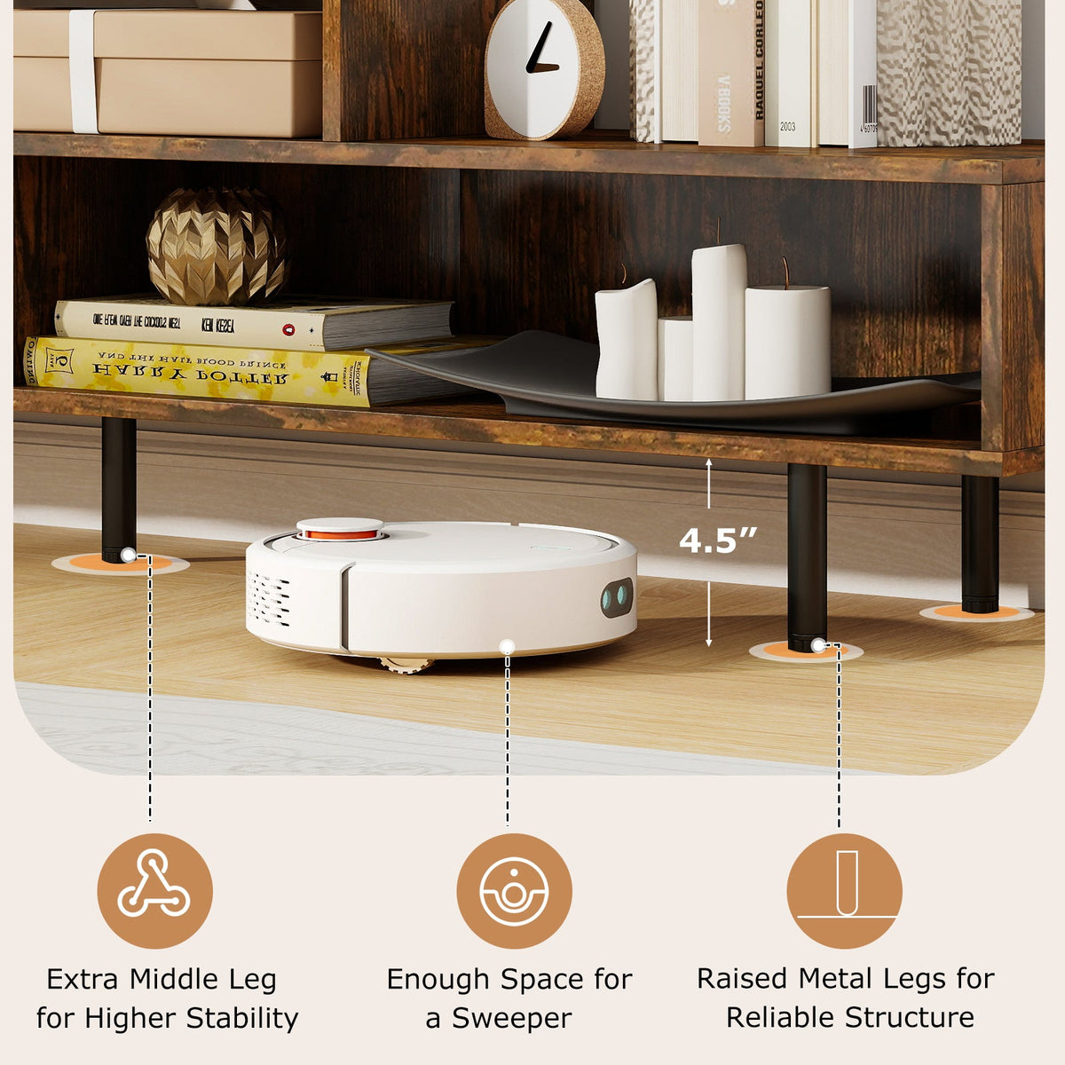 3 Cubby TV Stand for TVs up to 70 Inch with Open Storage Compartments