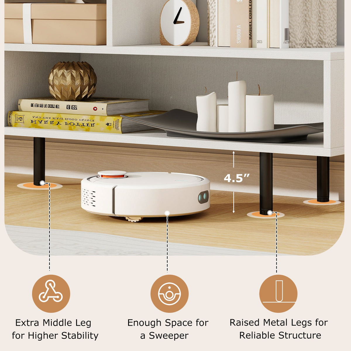 3 Cubby TV Stand for TVs up to 70 Inch with Open Storage Compartments