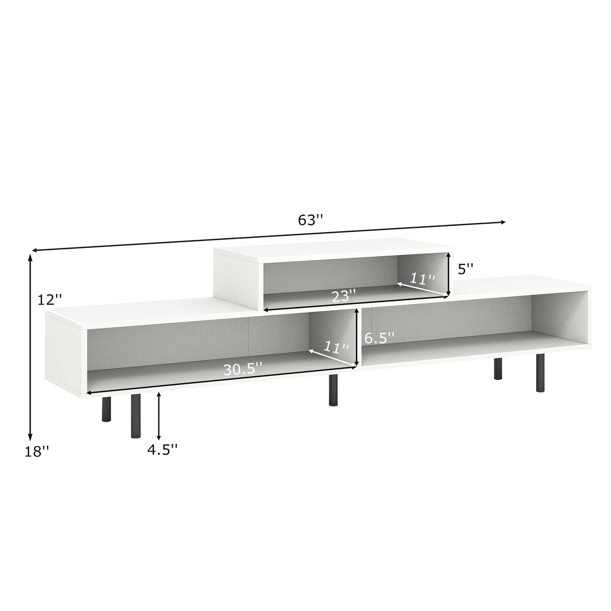 3 Cubby TV Stand for TVs up to 70 Inch with Open Storage Compartments