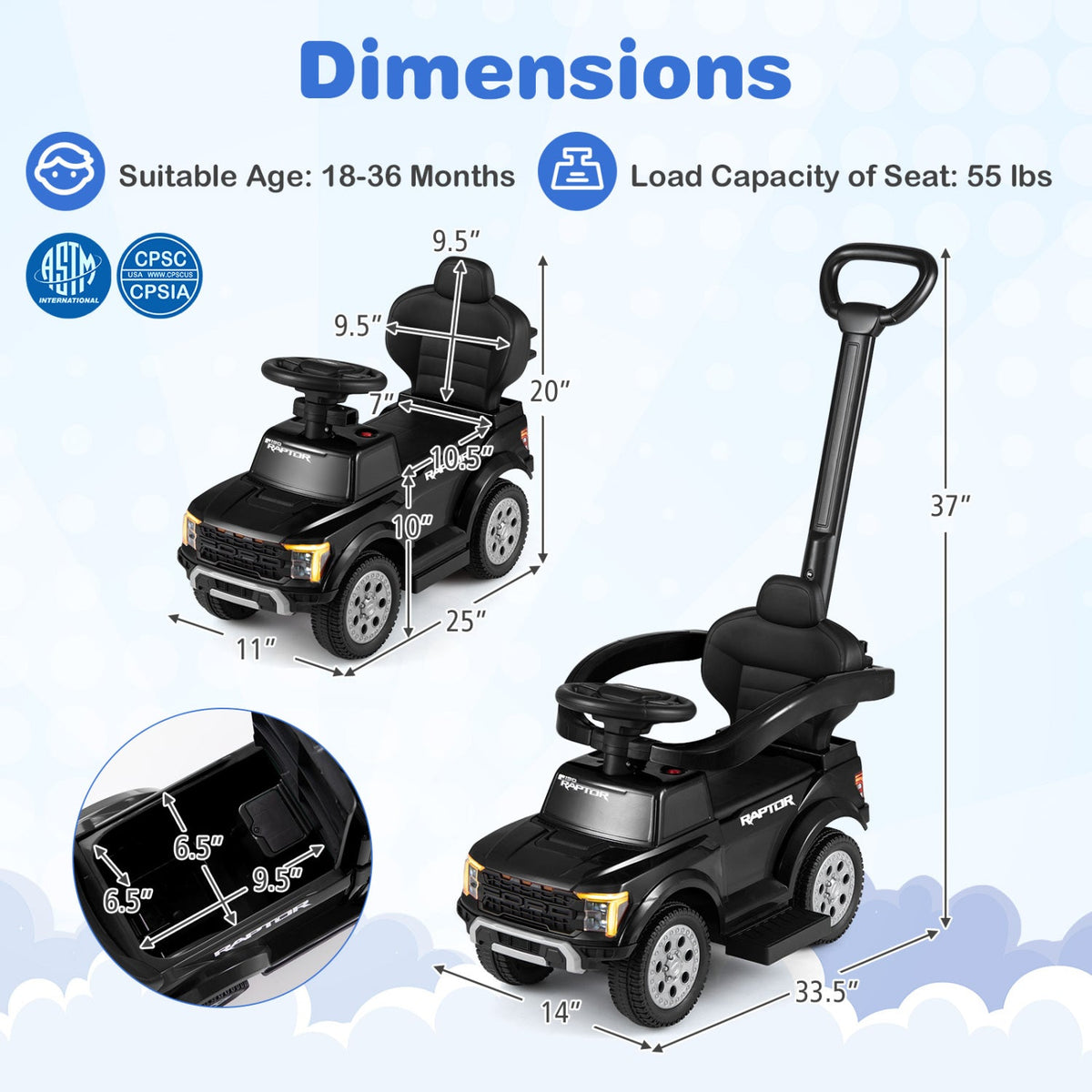 3-In-1 Licensed Ford Push Car for Toddlers