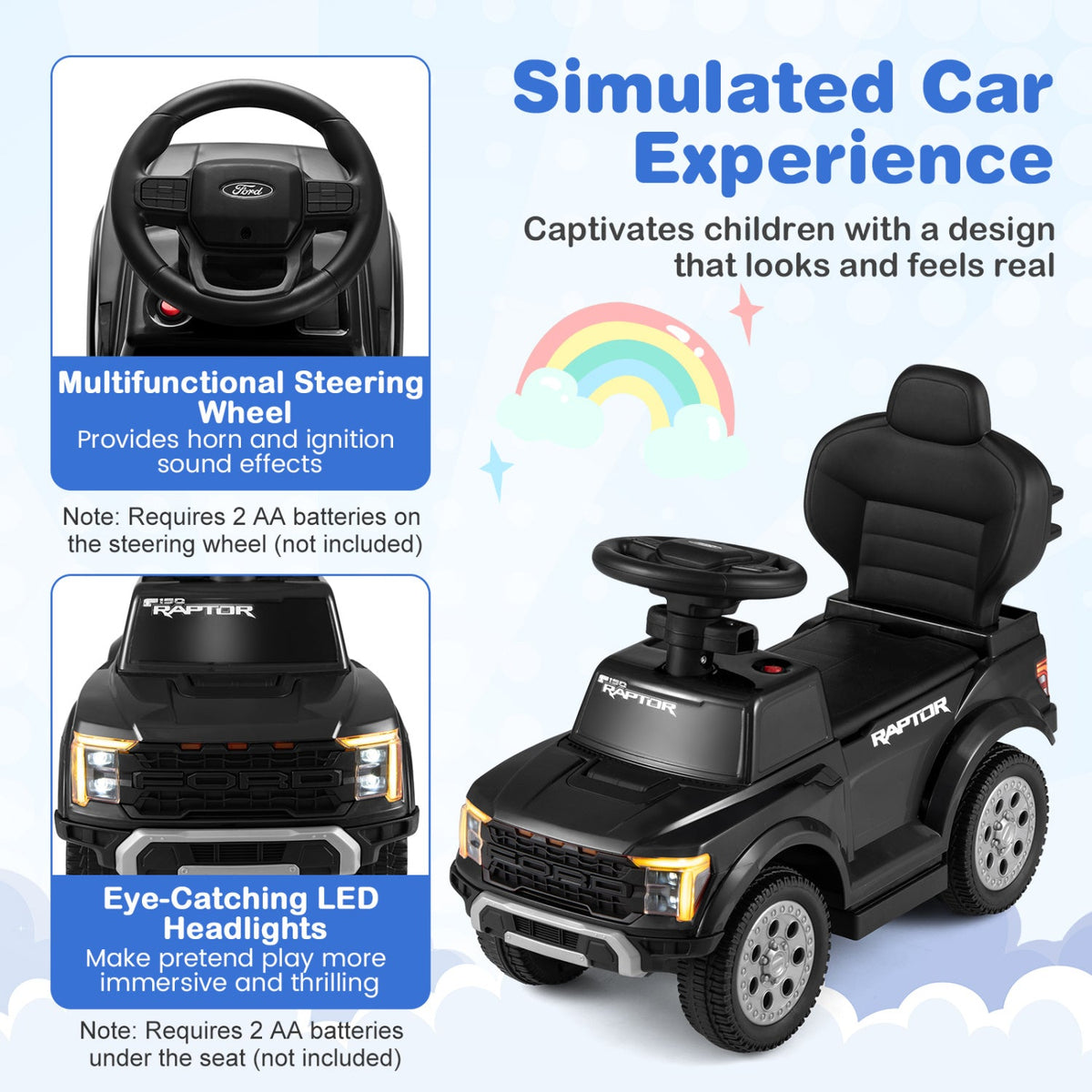 3-In-1 Licensed Ford Push Car for Toddlers