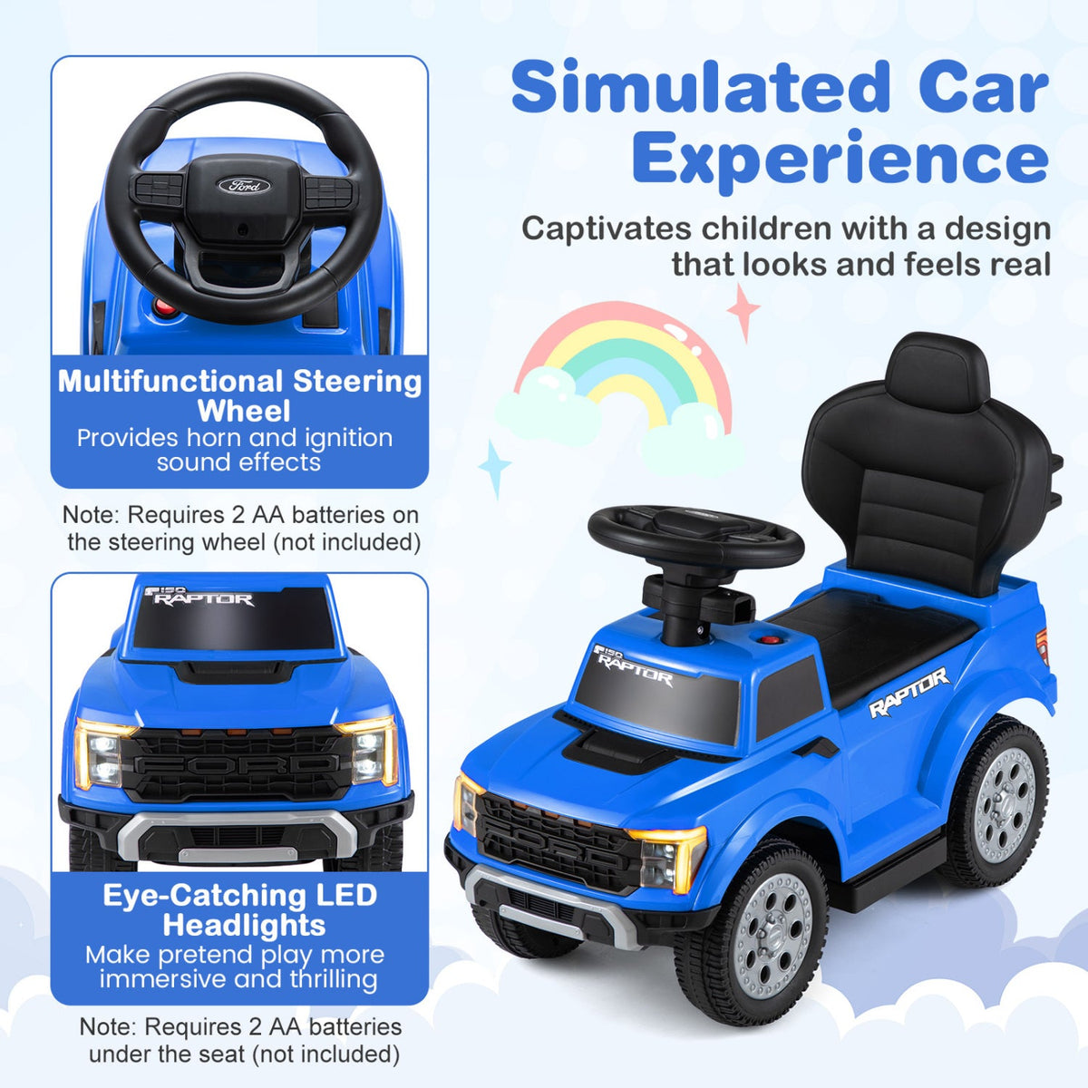 3-In-1 Licensed Ford Push Car for Toddlers