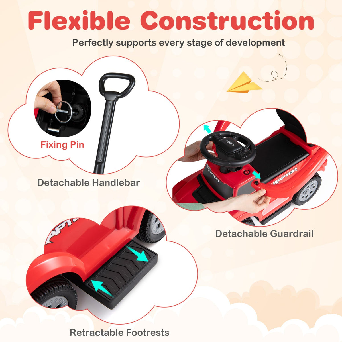 3-In-1 Licensed Ford Push Car for Toddlers