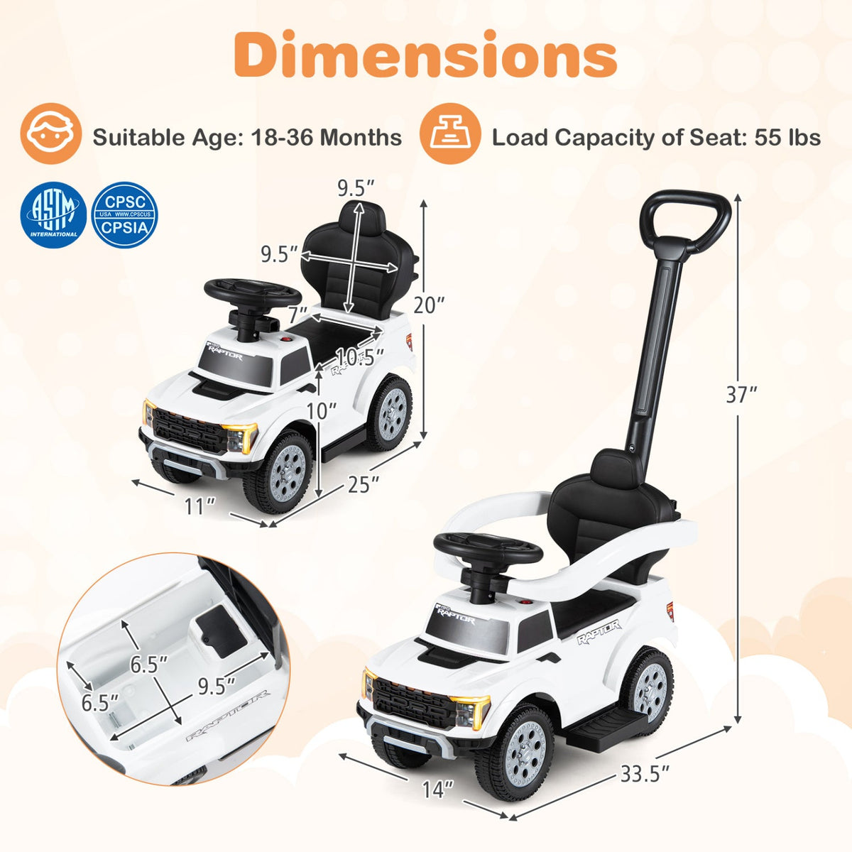 3-In-1 Licensed Ford Push Car for Toddlers