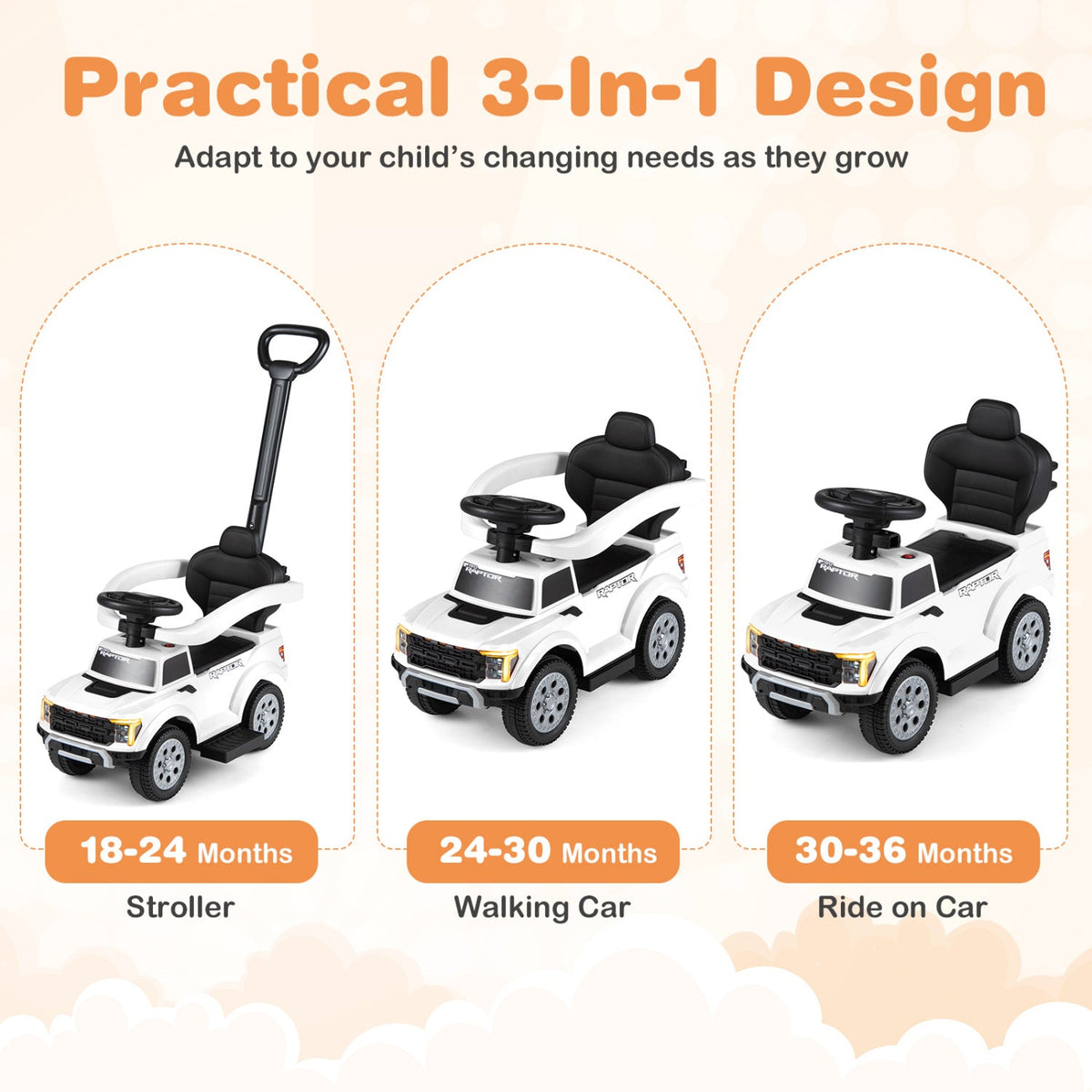 3-In-1 Licensed Ford Push Car for Toddlers