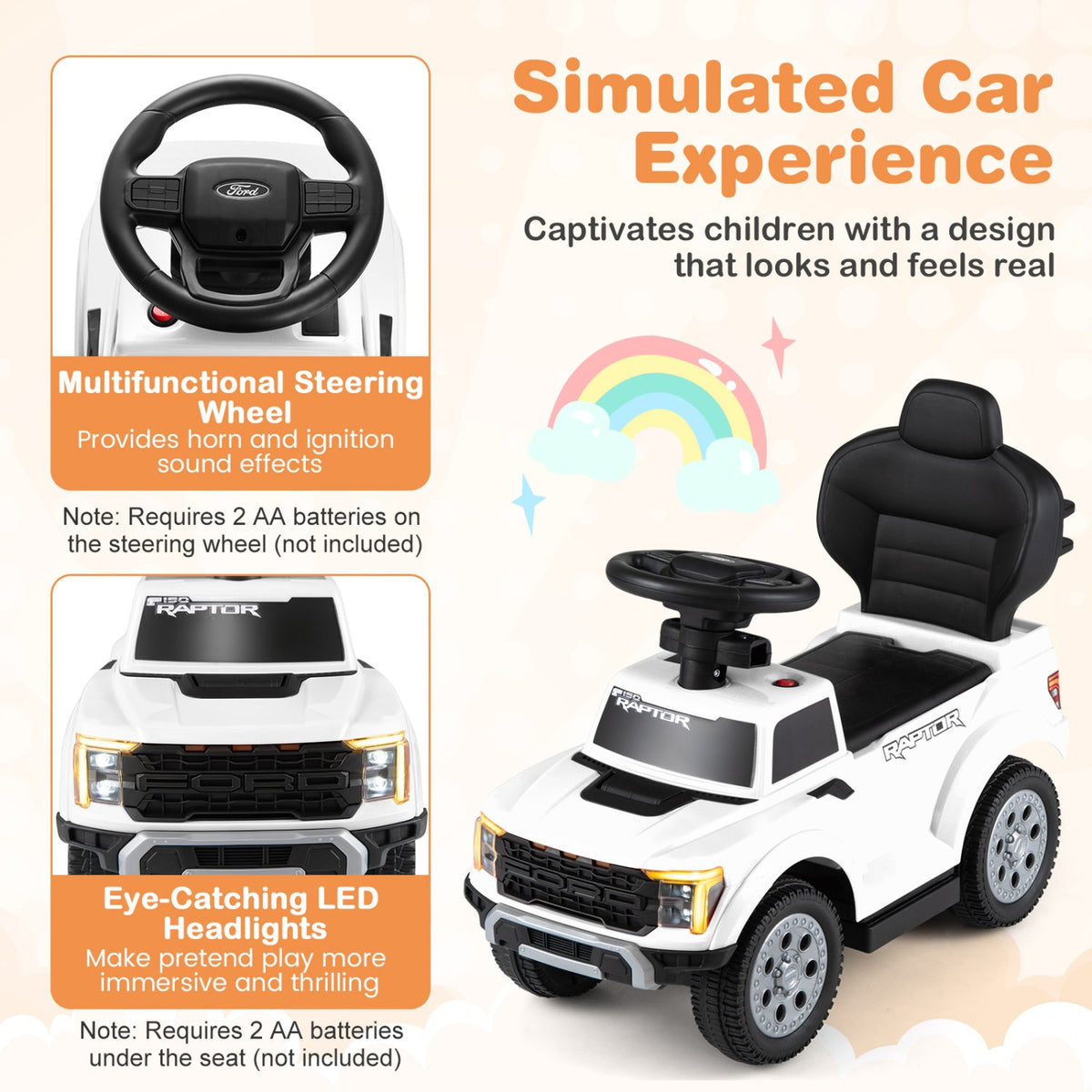 3-In-1 Licensed Ford Push Car for Toddlers