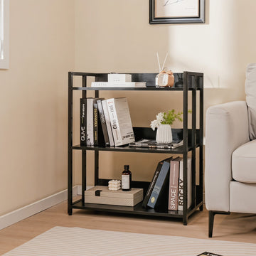 3-Tier Corner Bookshelf with Adjustable Shelves - Black