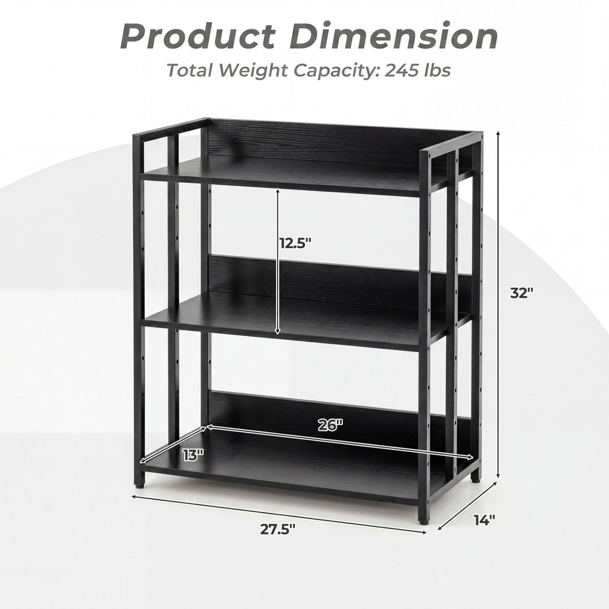 3-Tier Corner Bookshelf with Adjustable Shelves - Black