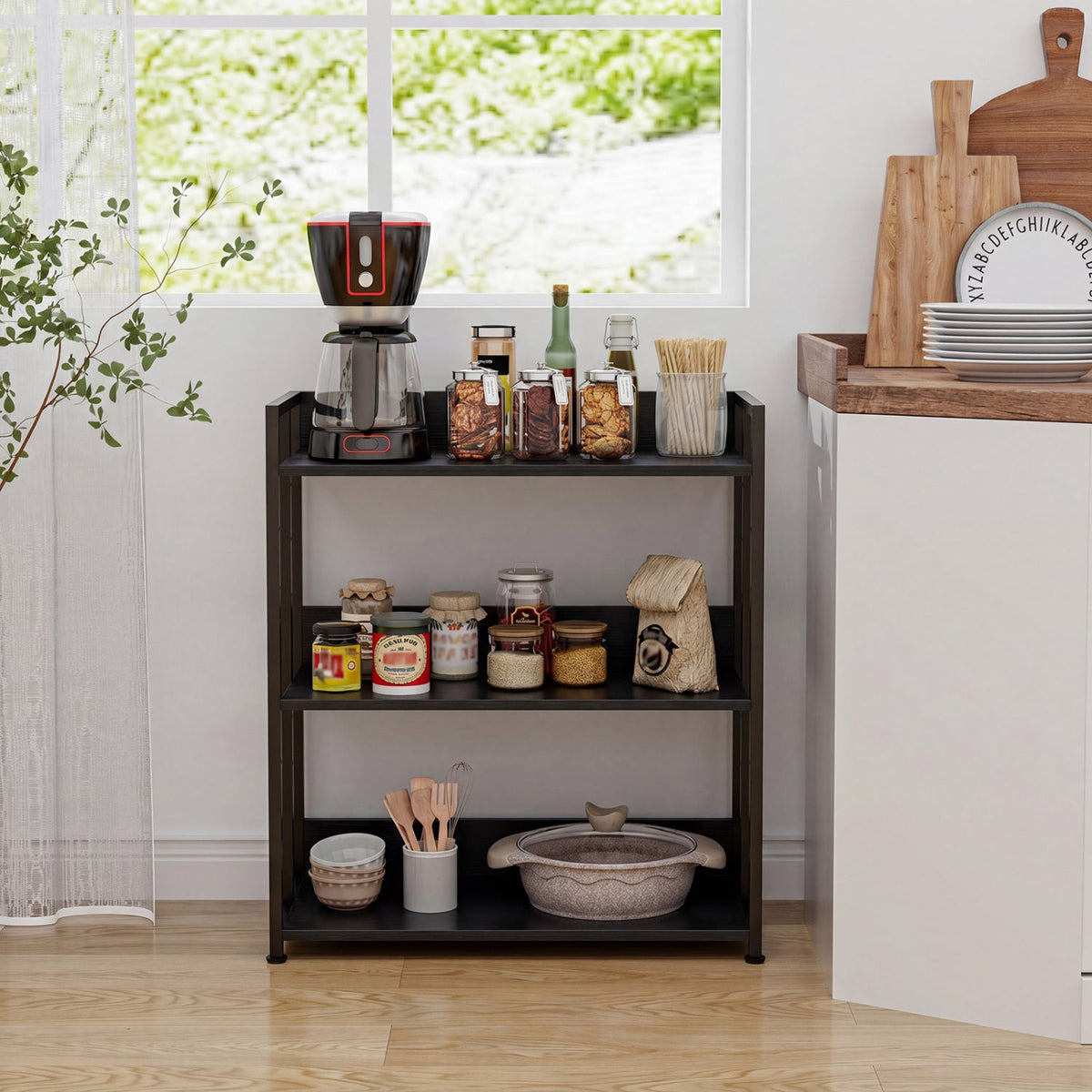 3-Tier Corner Bookshelf with Adjustable Shelves - Black