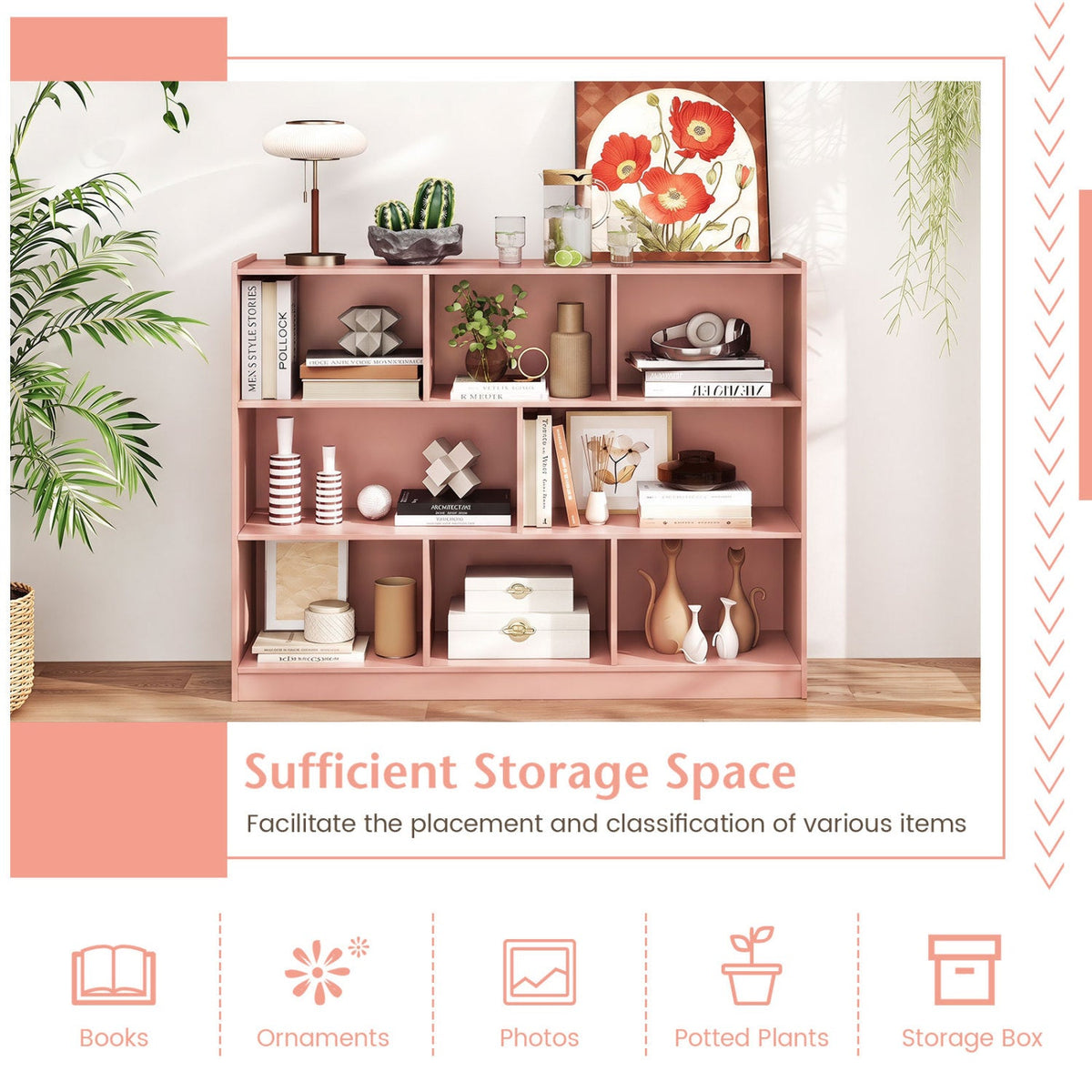 3-Tier Open Bookcase with 8 Cube Storage Shelves