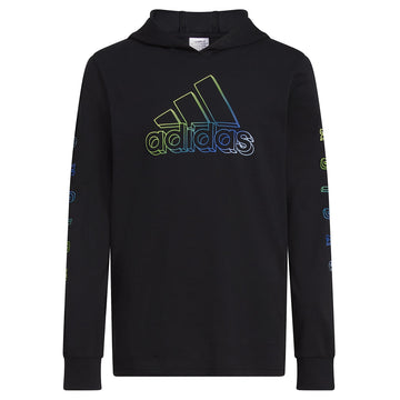 adidas Boys Long Sleeve Cotton Logo Hooded T-Shirt Black with Multicolor