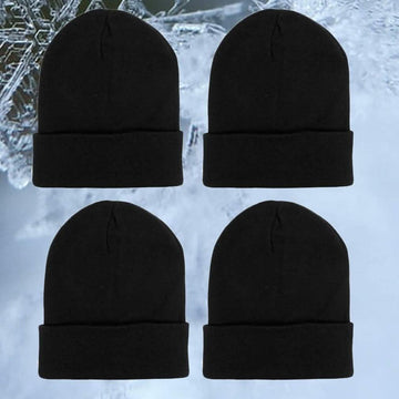 4-Pack: Thermal Windproof Winter Black Beanie Hat