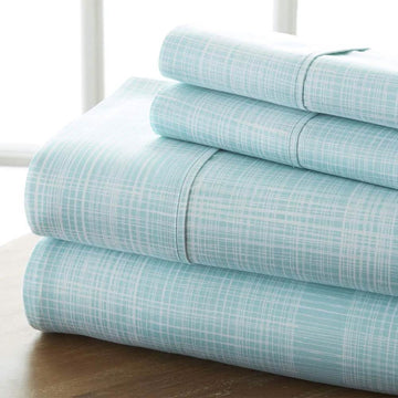 4-Piece Set: Thatch Patterned Hypoallergenic Deep Pocket Sheet Set