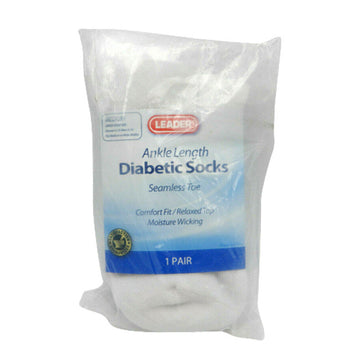 Leader™ Diabetic Ankle Socks – White (Size Medium)