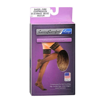 Loving Comfort Thigh High Stockings Firm Compression  Beige Medium - 1ct