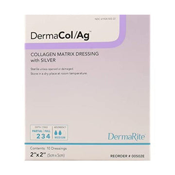 DermaRite® DermaCol™ Ag Collagen Dressing with Silver - 2" x 2"