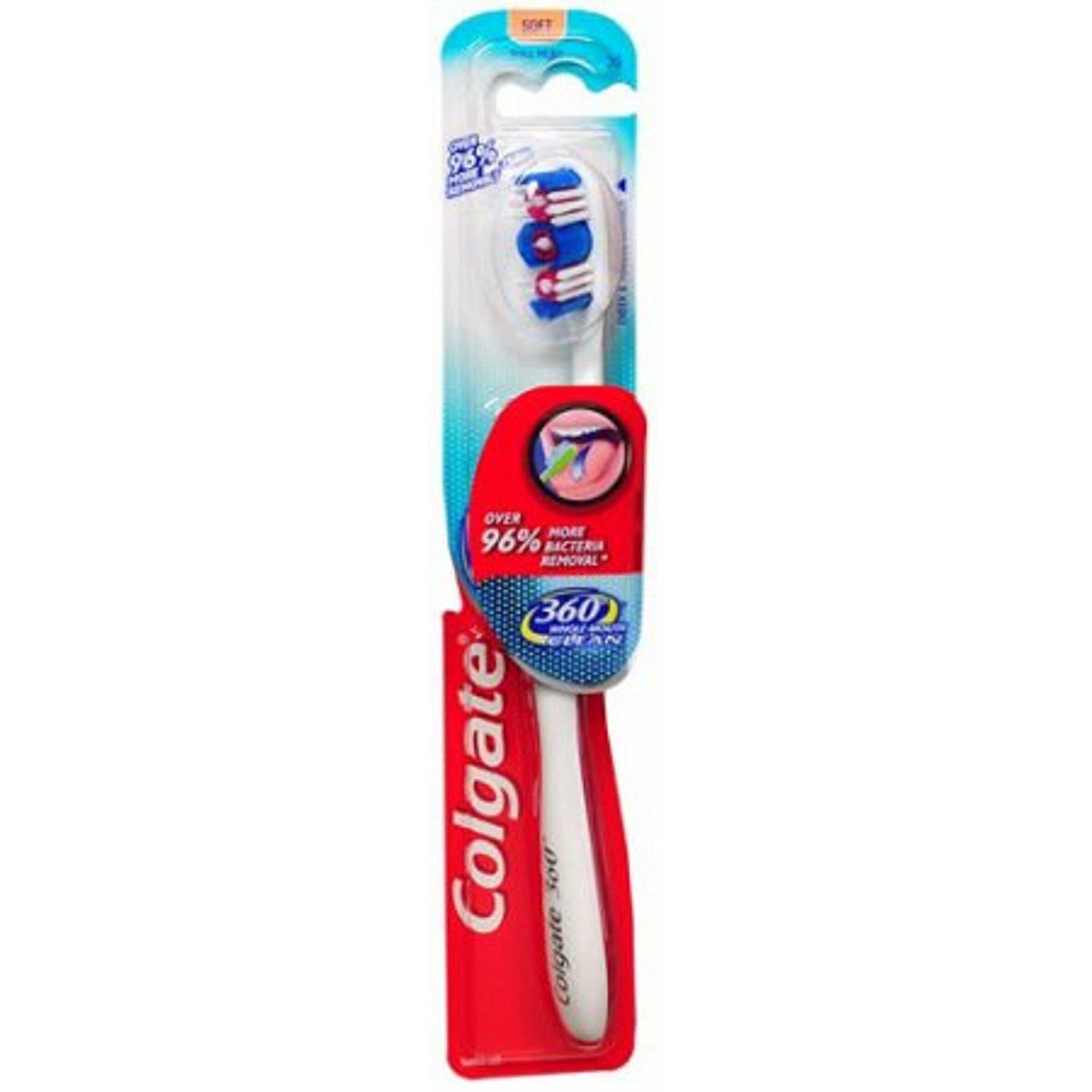 Colgate 360 Whole Mouth Clean Toothbrush, Soft Bristles, 1 Count – Manual Toothbrush with Tongue and Cheek Cleaner
