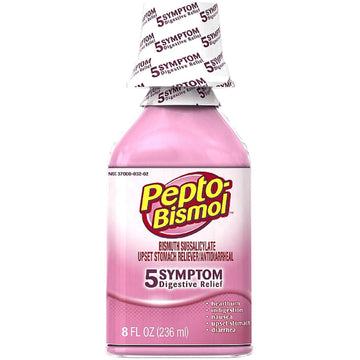 Pepto Bismol Upset Stomach Reliever/Antidiarrheal, 5 Symptom Relief 8 Fl Oz