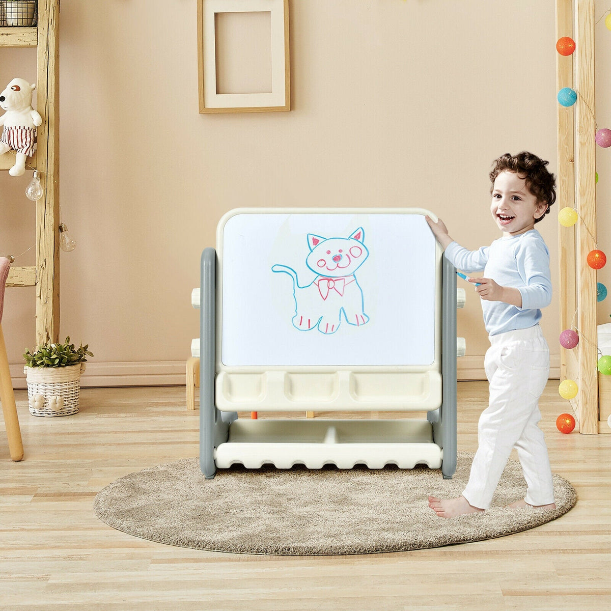 2 in 1 Kids Easel Table and Chair Set with Adjustable Art Painting Board