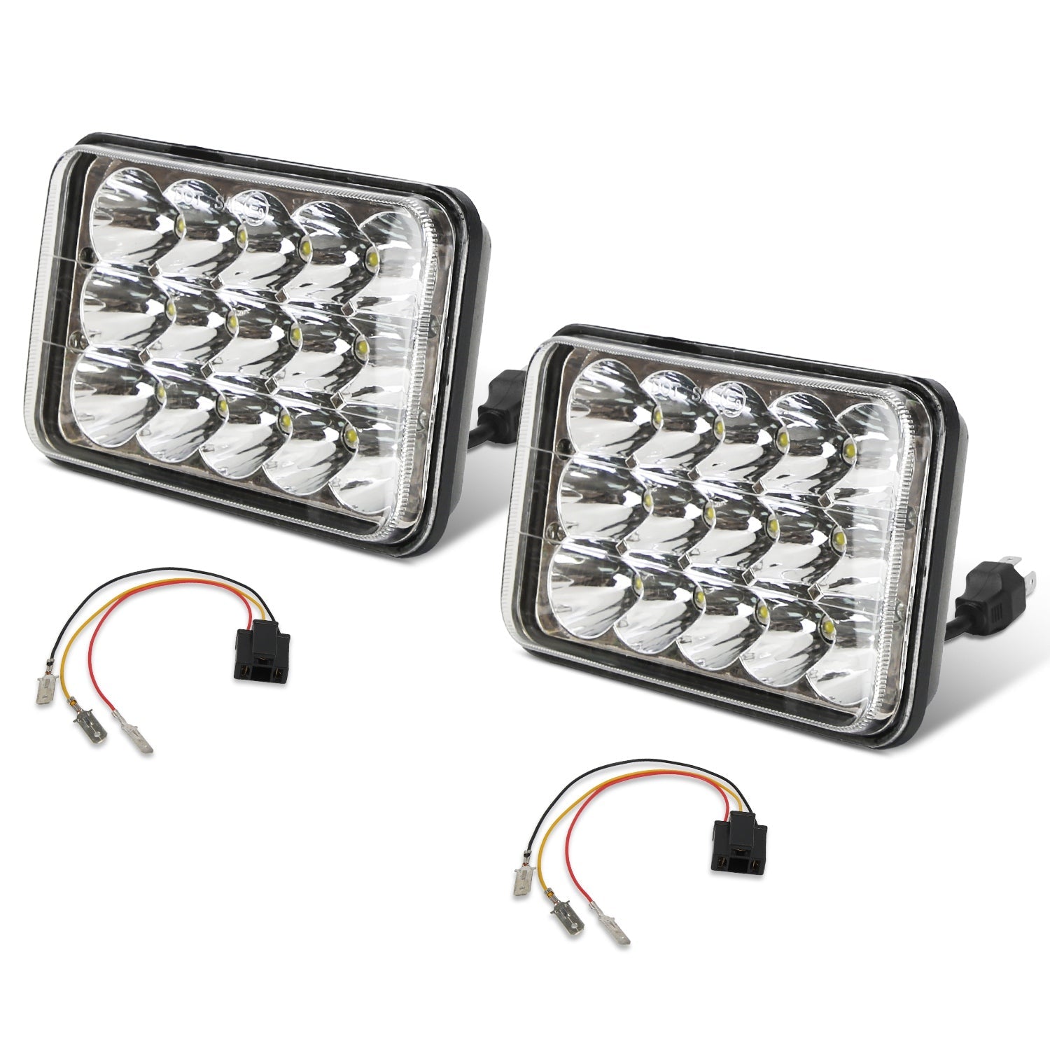 4x6in Car LED Headlights Vehicle Rectangular Headlamp with H4 Socket H4-to-3Pins Adapter with High Low Beam White Light IP68 Waterproof for 10-80V SUV