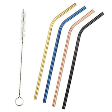 5-Pack: Colored Platinum Stainless Steel Straws With Brush