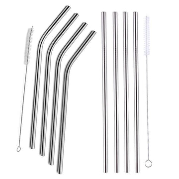 5-Pack: Stainless Steel Bend Or Straight Drinking Straws