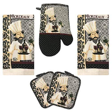 5-Piece: Assorted Kitchen Set: Towels, Potholder, Mitt