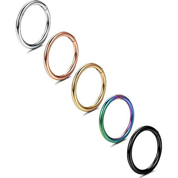 5-Piece: Stainless Steel Septum Piercing Nose Hoop Ring