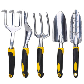 5-Pieces Set: Heavy Duty Garden Tool Set with Non-Slip Handle