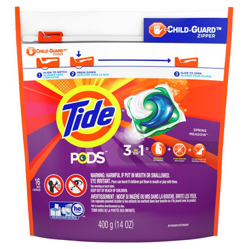 Tide 93120 Spring Meadow Laundry Detergent, 16 Count, 3-in-1 Pods