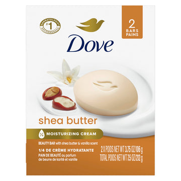 Dove Beauty Bar Gentle Skin Cleanser Shea Butter 2 Bars Moisturizing for Gentle Soft Skin Care More Moisturizing Than Bar Soap 3.75 oz