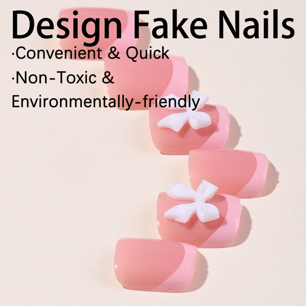 ZIFANHU 24 Pcs 3D Bow Texture Acrylic False Toenails Color V11 Rhinestones