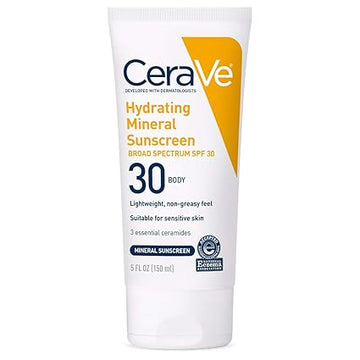 CeraVe Hydrating Mineral Sunscreen SPF 30 | Face Lotion with Zinc Oxide & Titanium Dioxide | 2.5 oz