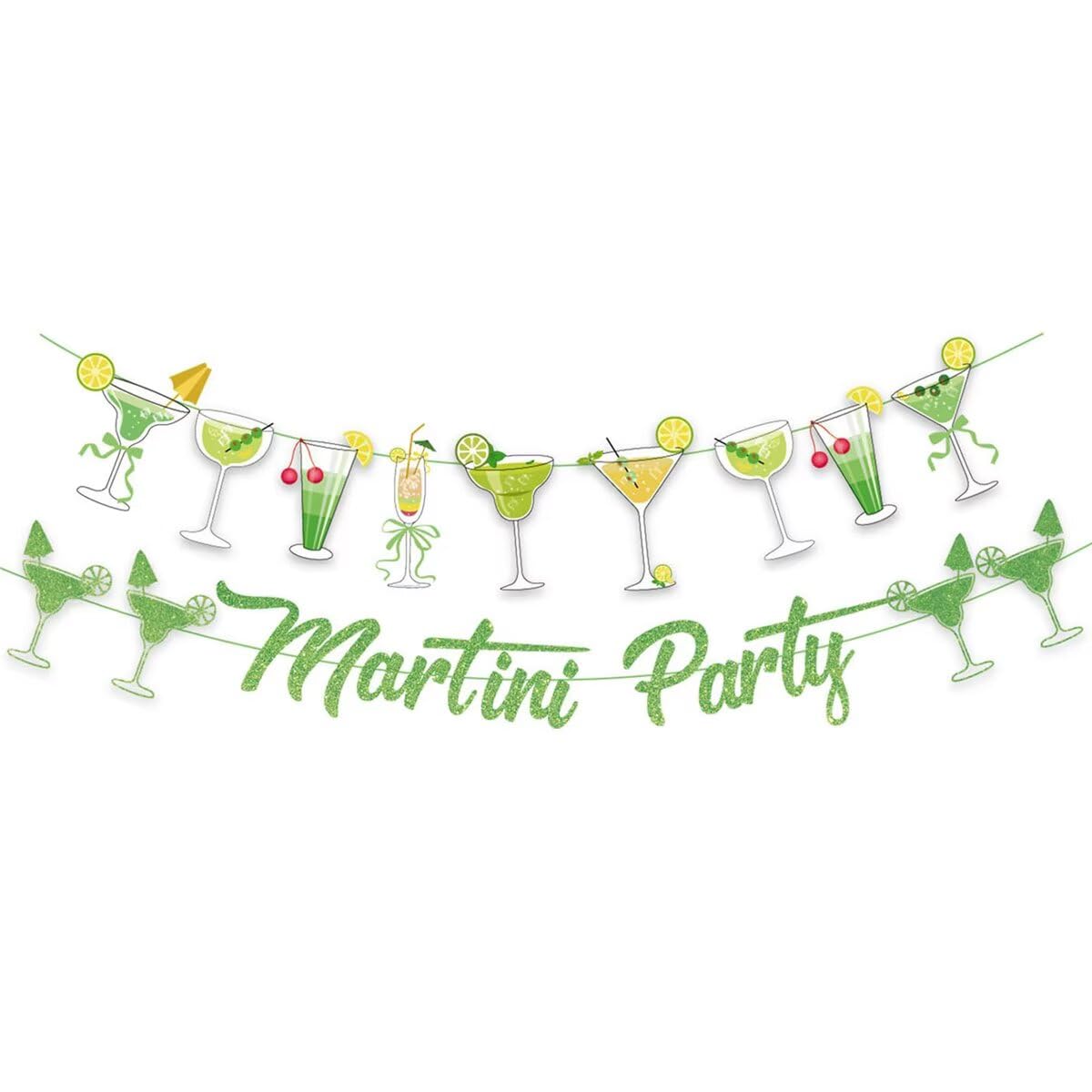 NOFEZA Martini Party Banner Green Mojito Martini Garland Art Deco