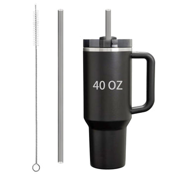 Linsaner 1 Pack 12" Reusable Straw and 1 pack 13" Cleaning Brush Perfect Replacement for Stanley Cup 40 oz for Stanley Straw for Stanley Cup Accessories for Stanley Accessories(Translucent Black)