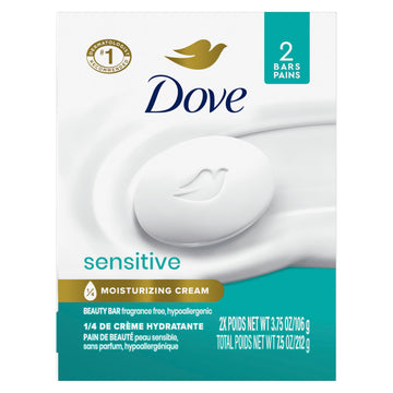 Dove Beauty Bar Soap Sensitive 2 Count for Sensitive Skin Fragrance Free and Hypoallergenic 3.75 oz