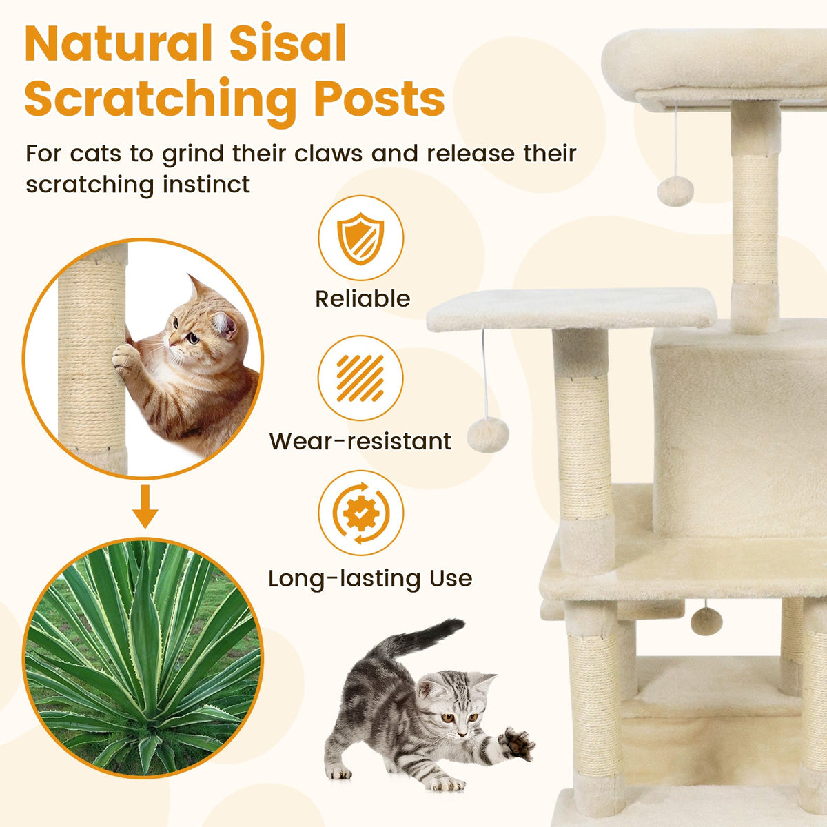 58" Multi-Level Cat Tree Soft Plush Cat Tower with Padded Top Perch
