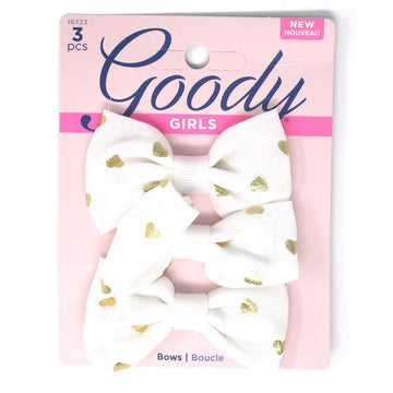 Goody Girls White Hair Bow Heart Barrettes 2.75" - 3 Pieces