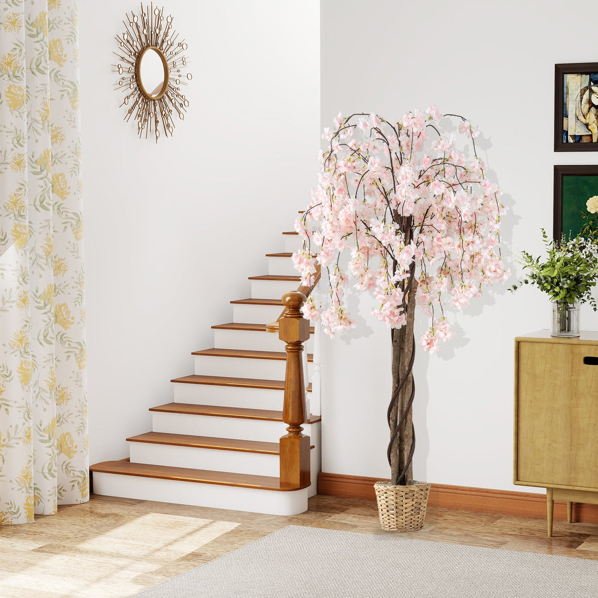 5.5 FT Tall Artificial Cherry Blossom Tree with Pink/White Flowers 1 Pack