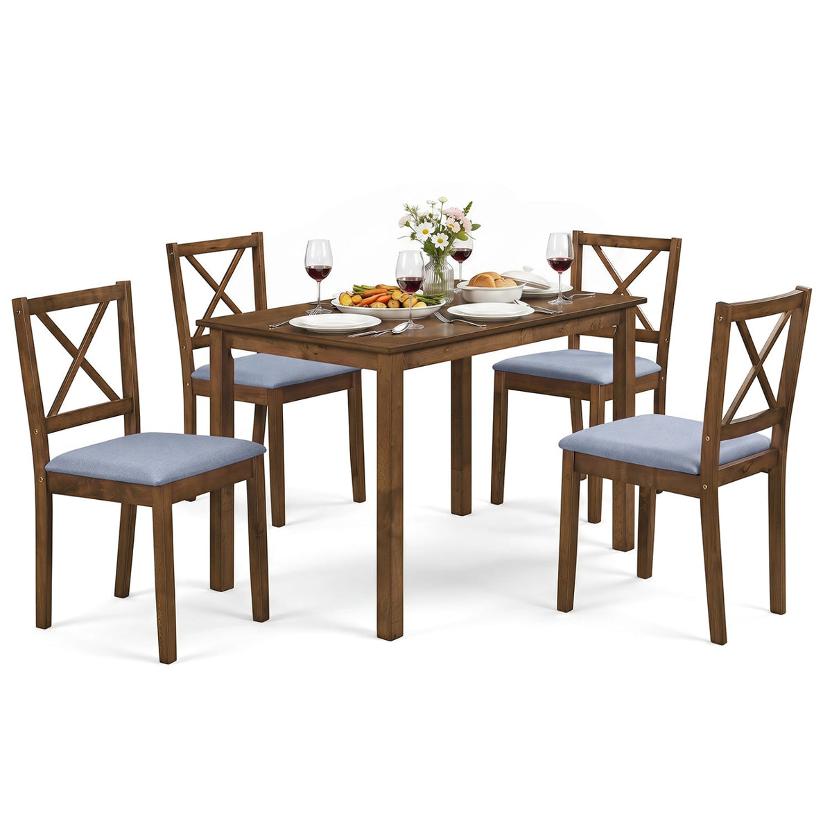 5-Piece Dining Set with Rectangular Table & Fabric Chairs