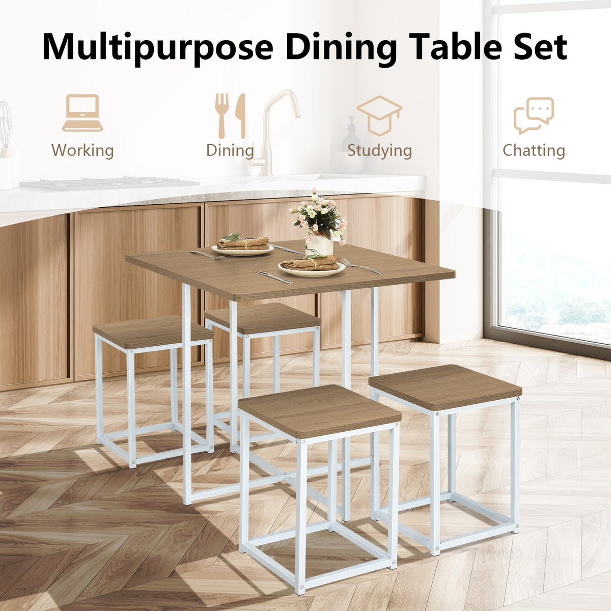 Solid Wood Side Table Square End Table with Thickened Top and Curved Edge