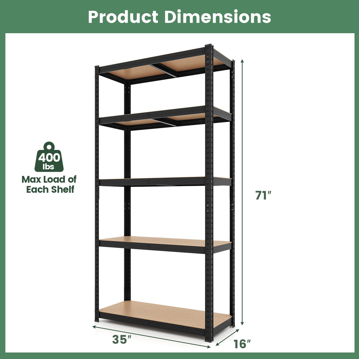 5-Tier Heavy Duty Metal Shelving Unit with 2000 LBS Total Load Capacity