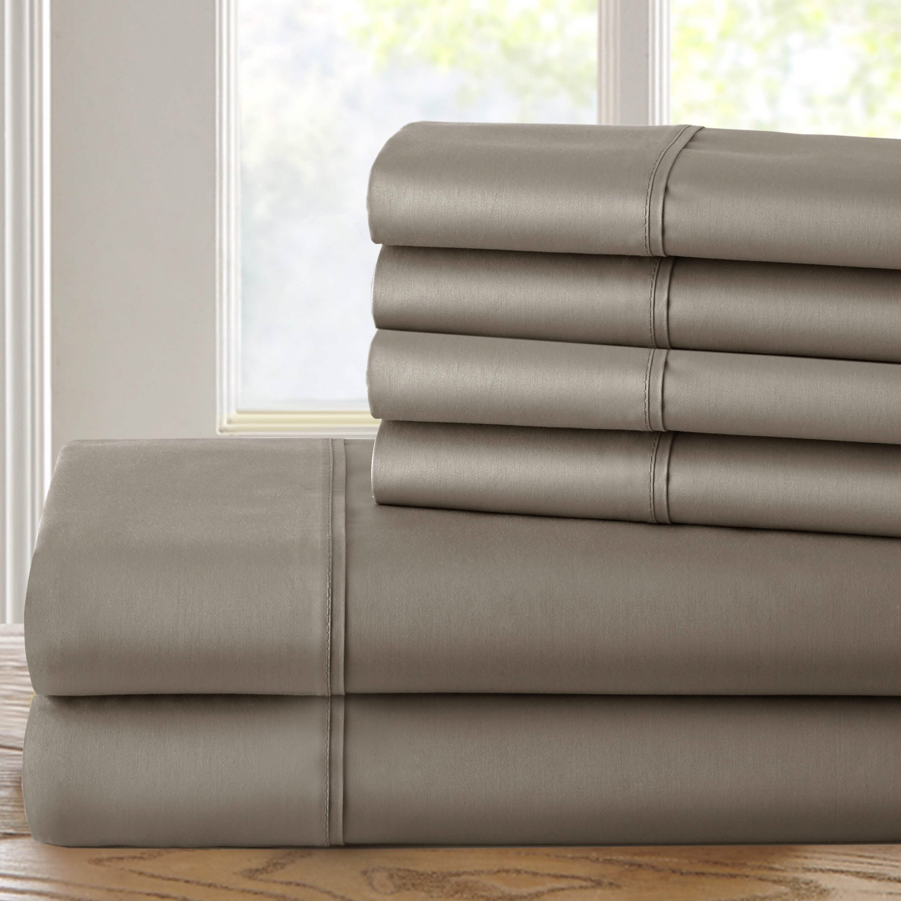 6-Piece: 1200 Thread Count Cotton Rich Solid Sateen Sheet Set