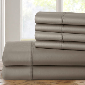 6-Piece: 1200 Thread Count Cotton Rich Solid Sateen Sheet Set