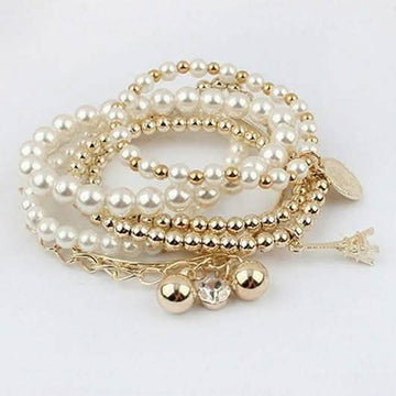 6-Piece: Multi Layer Pearl Bracelet Set