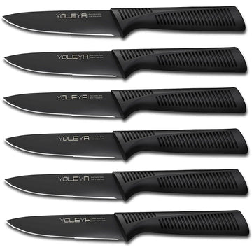 6-Pieces Set: YOLEYA High Carbon German Stainless Steel Black Serrated Steak Knife Set