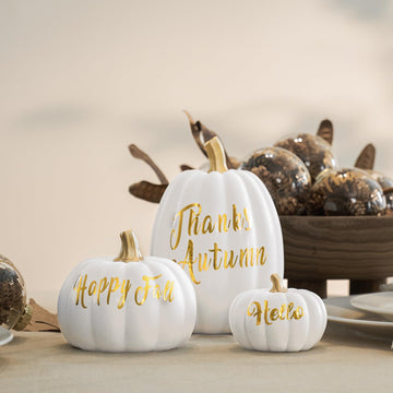 DN DECONATION 3 Pc Fall Pumpkin Decorations White Brown Black Resin Figurines