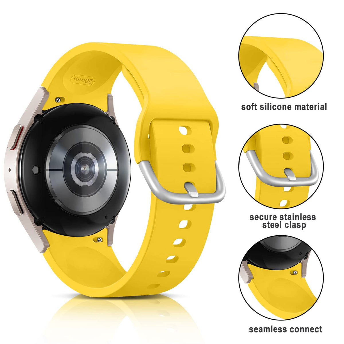 Apbands 20mm Silicone Sport Band for Samsung Galaxy Watch 40-46mm Yellow