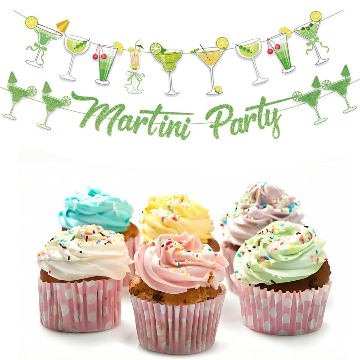 NOFEZA Martini Party Banner Green Mojito Martini Garland Art Deco