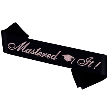 PYQWA Mastered It Graduation Sash Black Satin Rose Gold Foil Class of 2026